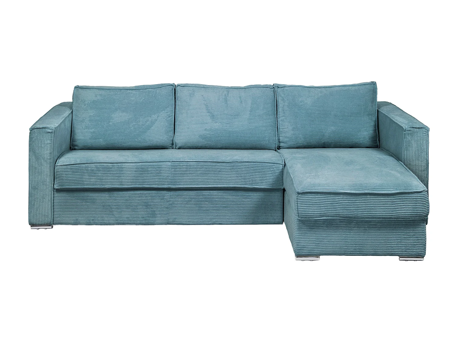 Canapé d'angle convertible express et réversible en velours côtelé bleu turquoise avec assise à mémoire de forme - Couchage à lattes larges 160 cm - Matelas 14 cm LORETO