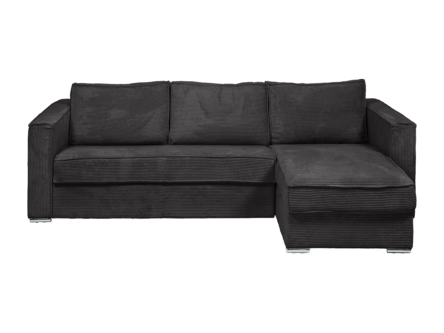 Canapé d'angle convertible express et réversible en velours côtelé gris anthracite avec assise à mémoire de forme - Couchage à lattes larges 140 cm - Matelas 18 cm LORETO