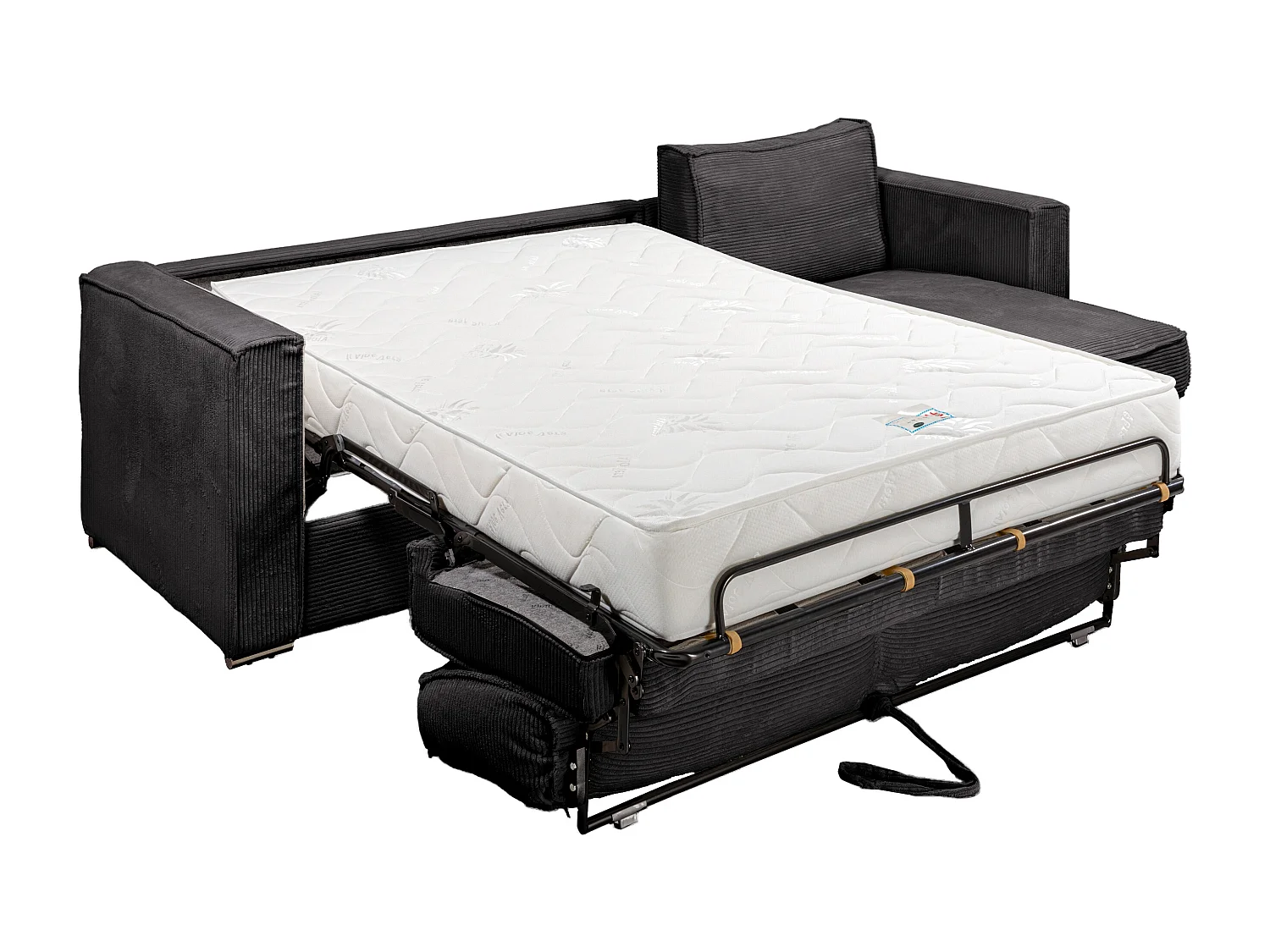 Canapé d'angle convertible express et réversible en velours côtelé gris anthracite avec assise à mémoire de forme - Couchage à lattes larges 140 cm - Matelas 22 cm mémoire de forme LORETO
