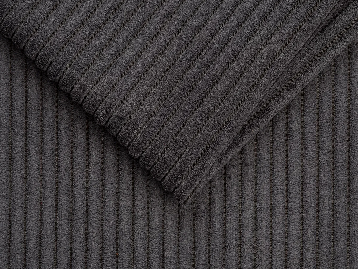 Canapé d'angle convertible express et réversible en velours côtelé gris anthracite avec assise à mémoire de forme - Couchage à lattes larges 160 cm - Matelas 22 cm mémoire de forme LORETO