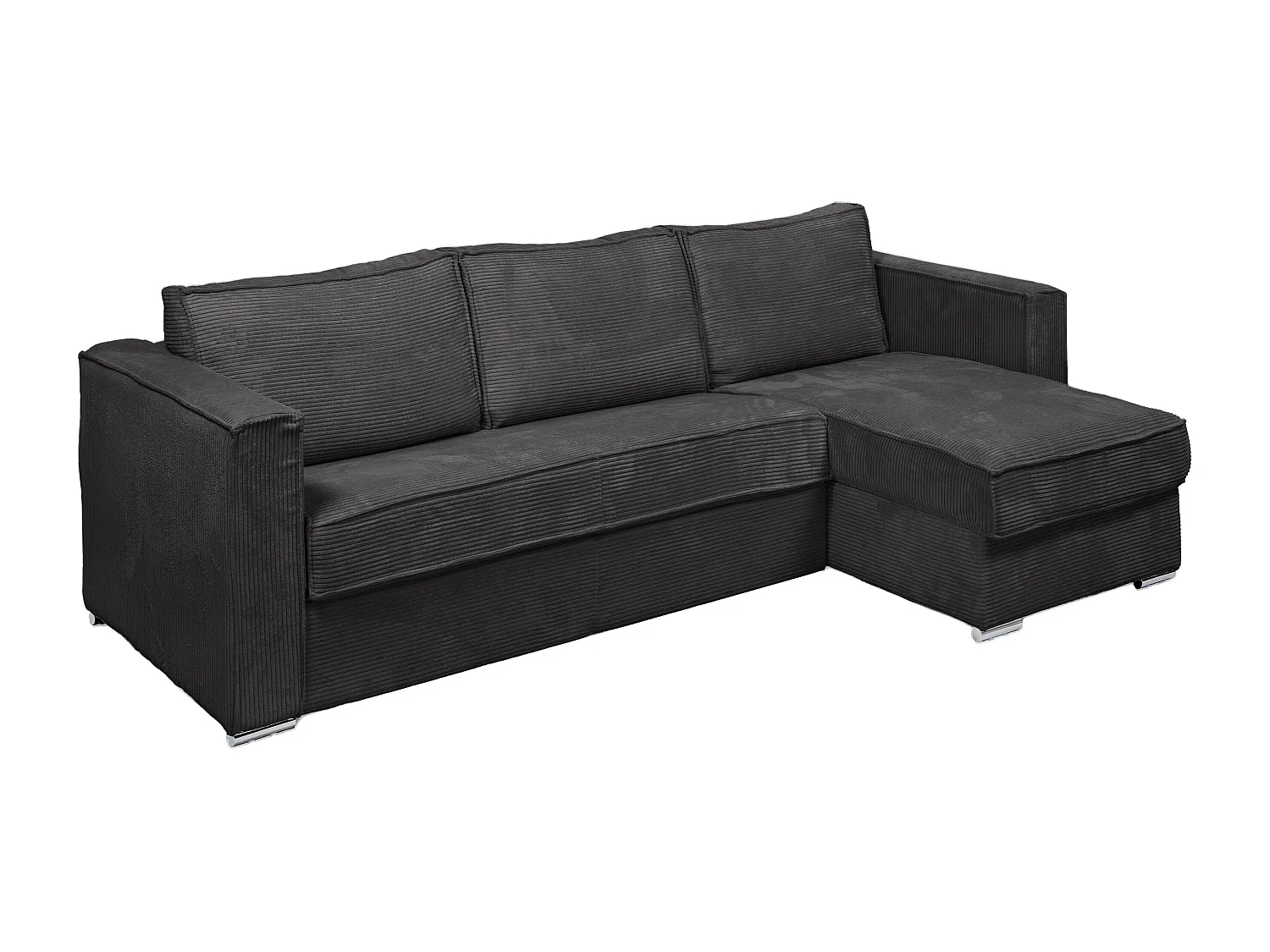 Canapé d'angle convertible express et réversible en velours côtelé gris anthracite avec assise à mémoire de forme - Couchage à lattes larges 160 cm - Matelas 18 cm LORETO