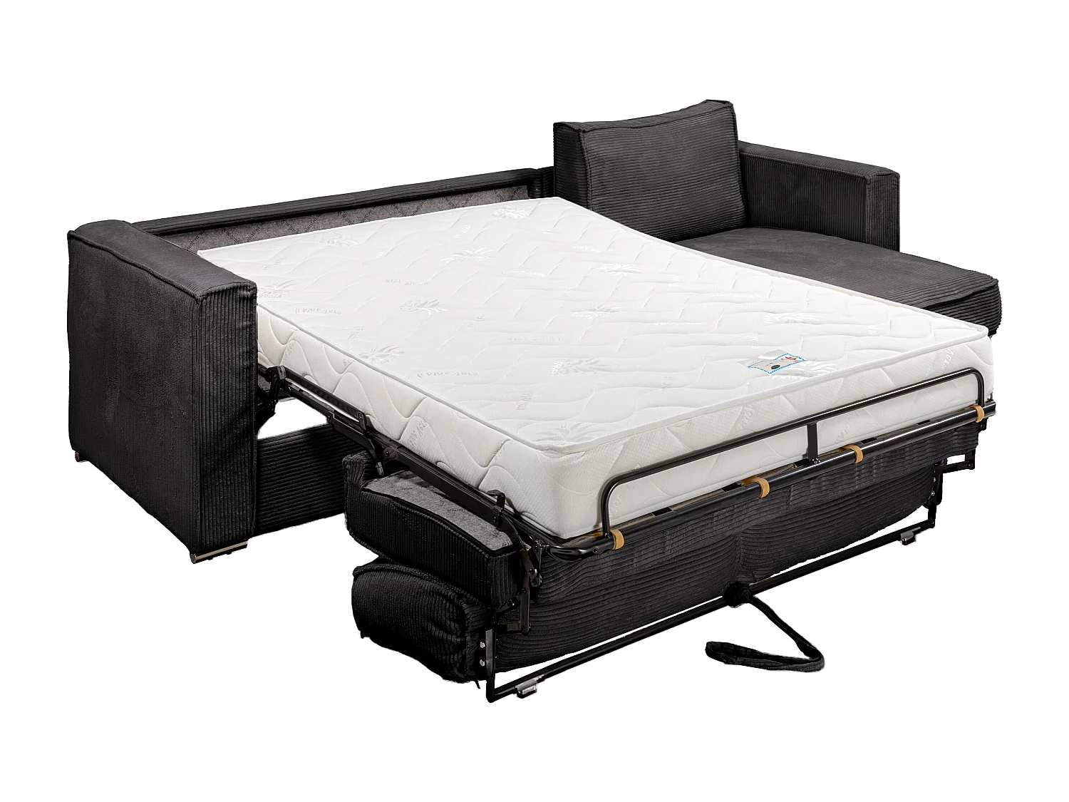 Canapé d'angle convertible express et réversible en velours côtelé gris anthracite avec assise à mémoire de forme - Couchage à lattes larges 160 cm - Matelas 18 cm LORETO
