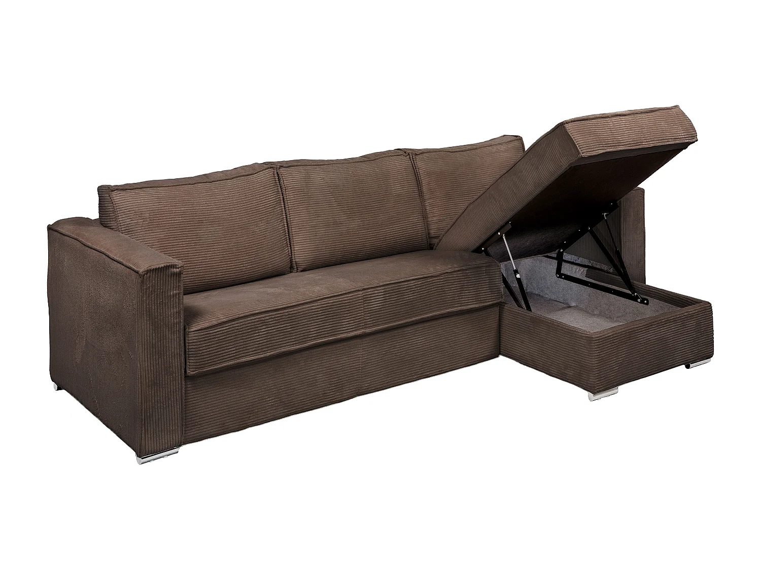 Canapé d'angle convertible express et réversible en velours côtelé marron avec assise à mémoire de forme - Couchage 140 cm - Matelas 18 cm LORETO