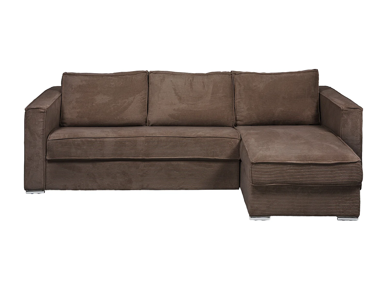 Canapé d'angle convertible express et réversible en velours côtelé marron avec assise à mémoire de forme - Couchage 160 cm - Matelas 18 cm LORETO