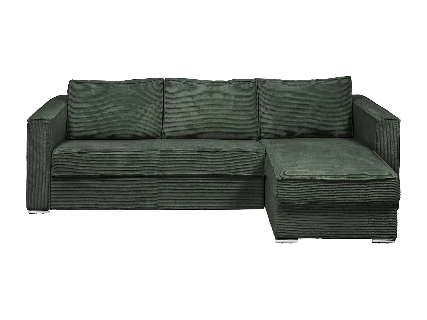 Canapé d'angle convertible express et réversible en velours côtelé vert sapin avec assise à mémoire de forme - Couchage à lattes larges 160 cm - Matelas 22 cm mémoire de forme LORETO