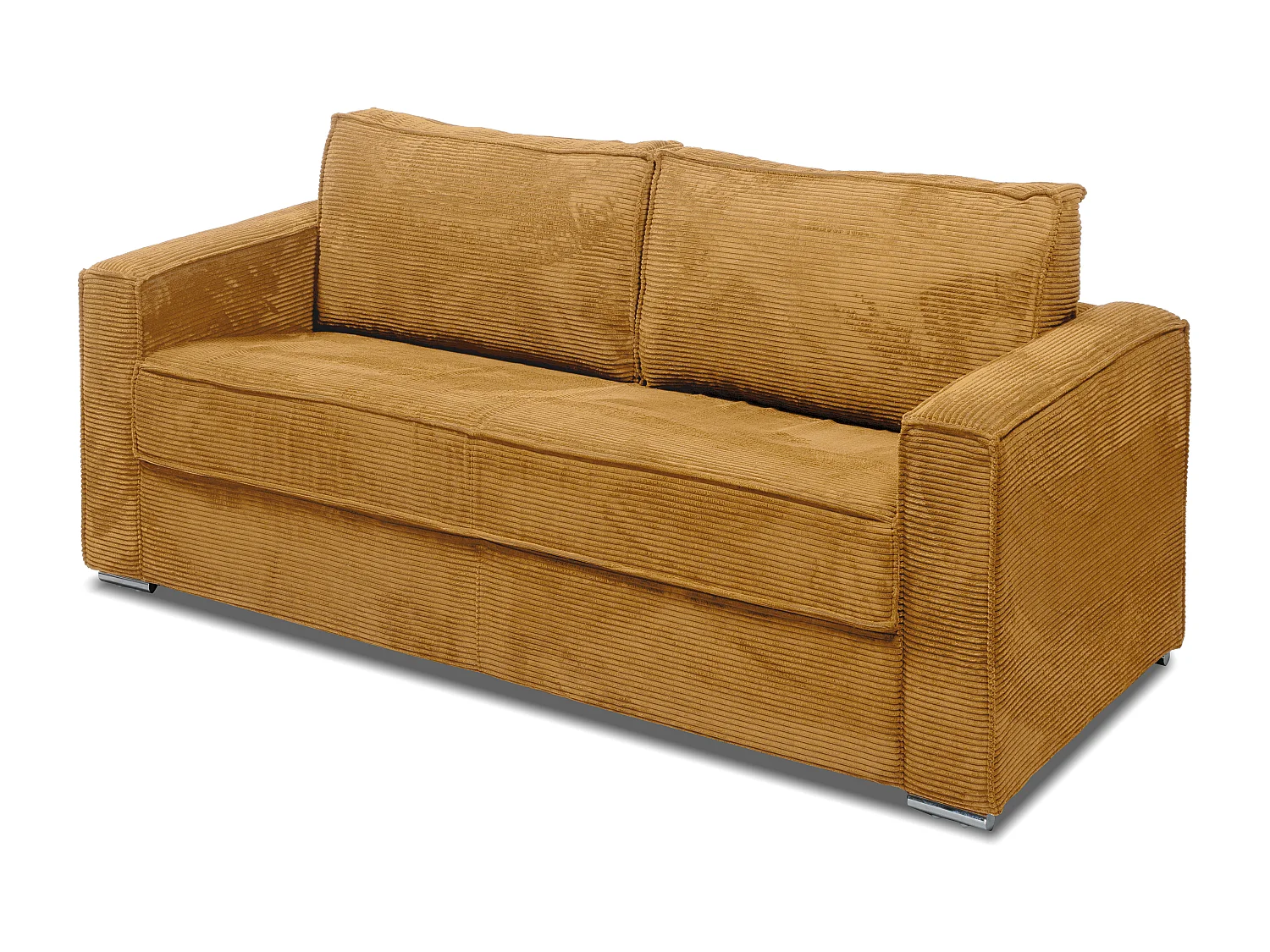 Canapé 4 places convertible express en velours côtelé jaune moutarde avec assise mémoire de forme - Couchage à lattes larges 160 cm - Matelas 22 cm mémoire de forme LORETO