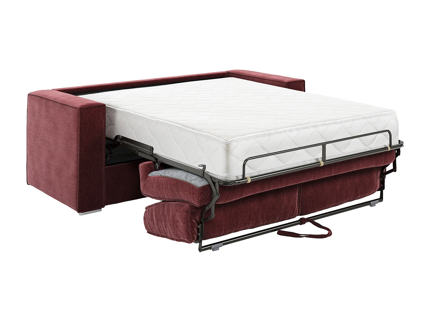 Canapé 4 places convertible express en tissu chenille bordeaux avec assise mémoire de forme - Couchage à lattes larges 160 cm - Matelas 22 cm mémoire de forme LORETO