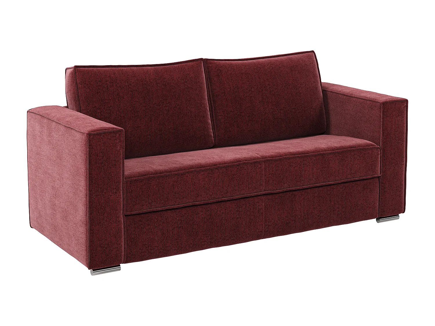 Canapé 3 places convertible express en tissu chenille bordeaux avec assise mémoire de forme - Couchage à lattes larges 140 cm - Matelas 22 cm mémoire de forme LORETO