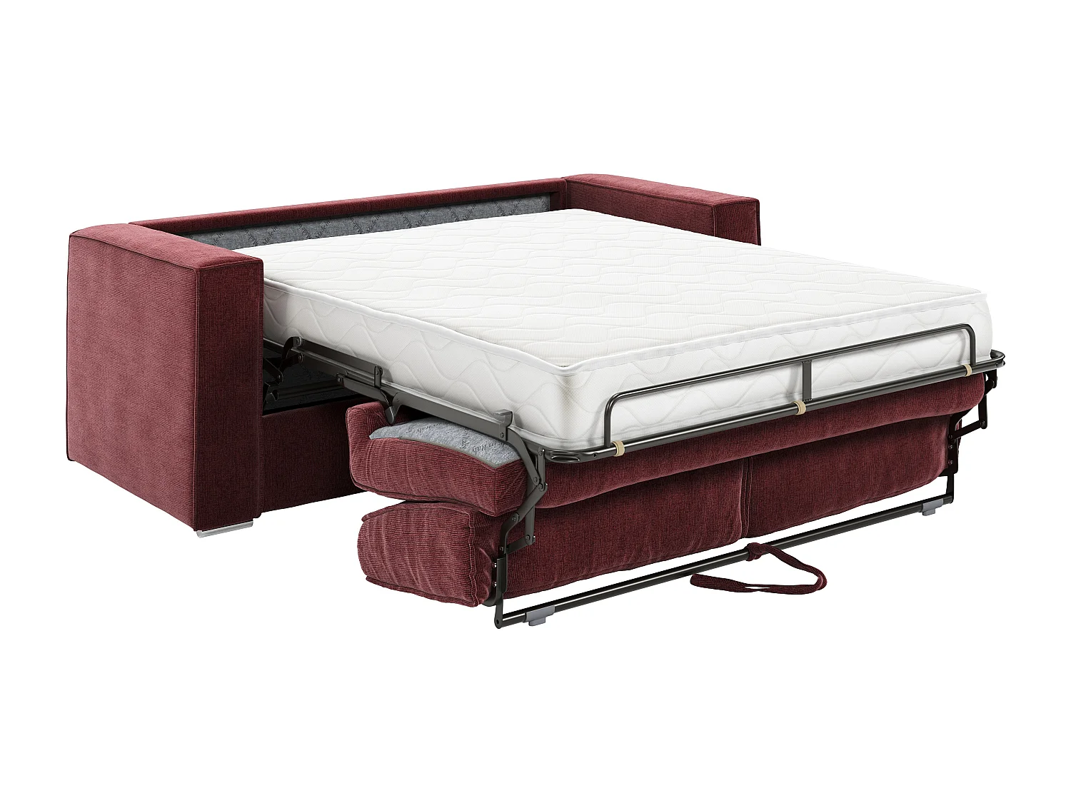 Canapé 3 places convertible express en tissu chenille bordeaux avec assise mémoire de forme - Couchage 140 cm - Matelas 18 cm LORETO