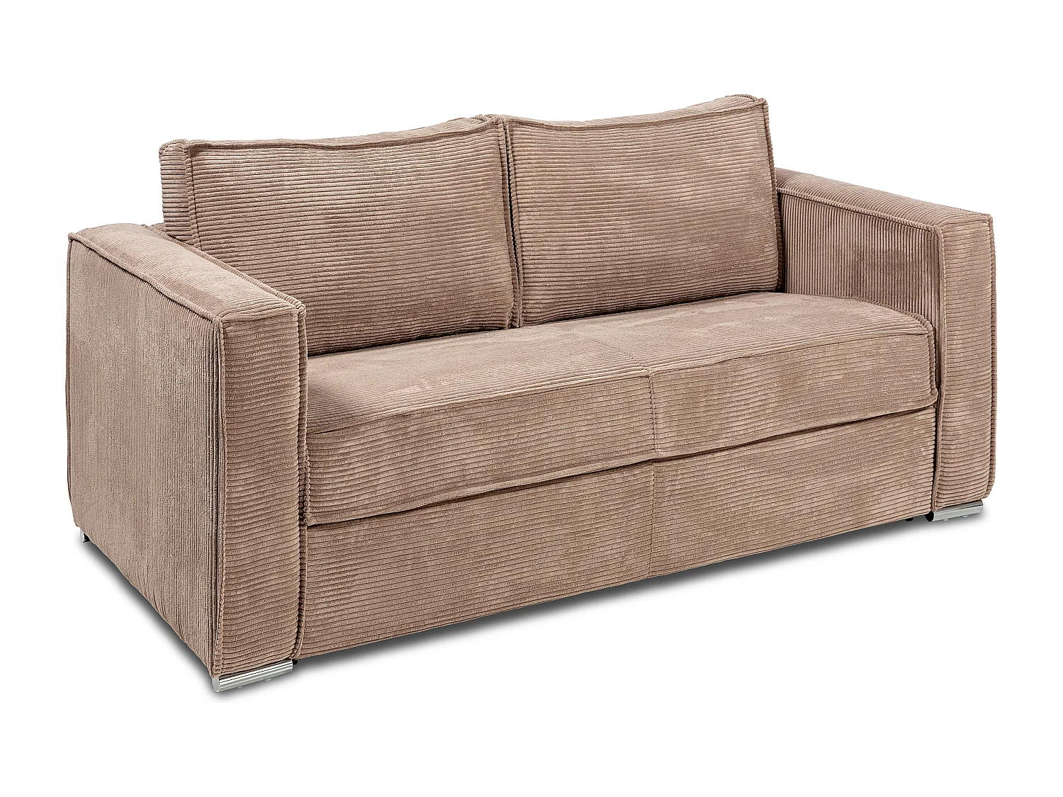 Canapé 4 places convertible express en velours côtelé taupe avec assise mémoire de forme - Couchage 160 cm - Matelas 22 cm mémoire de forme LORETO