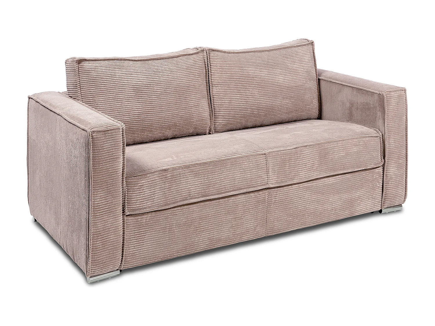 Canapé 4 places convertible express en velours côtelé rose avec assise mémoire de forme - Couchage 160 cm - Matelas 18 cm LORETO