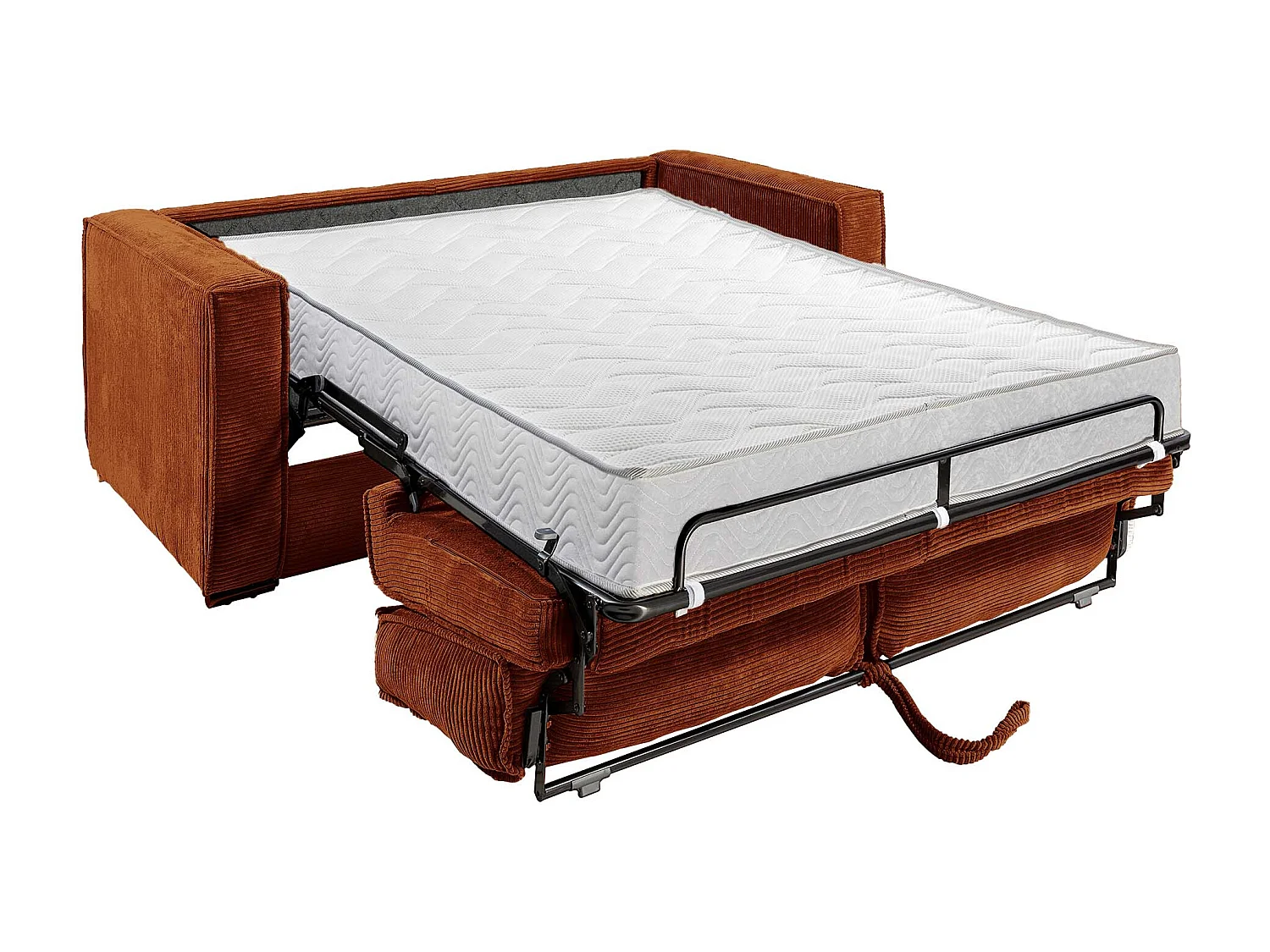 Canapé 4 places convertible express en velours côtelé terracotta avec assise mémoire de forme - Couchage à lattes larges 160 cm - Matelas 18 cm LORETO