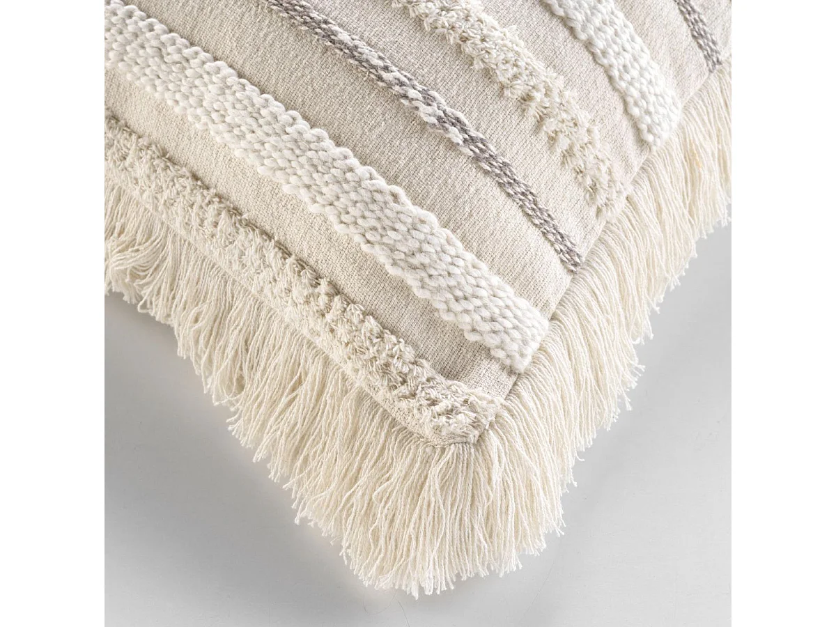 Coussin Déco à Franges "Atlas" 60x60cm Naturel