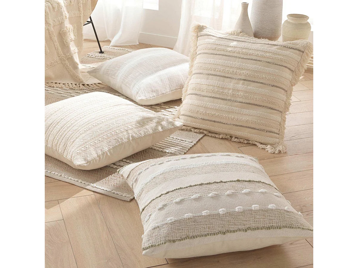 Coussin Déco à Franges "Atlas" 60x60cm Naturel
