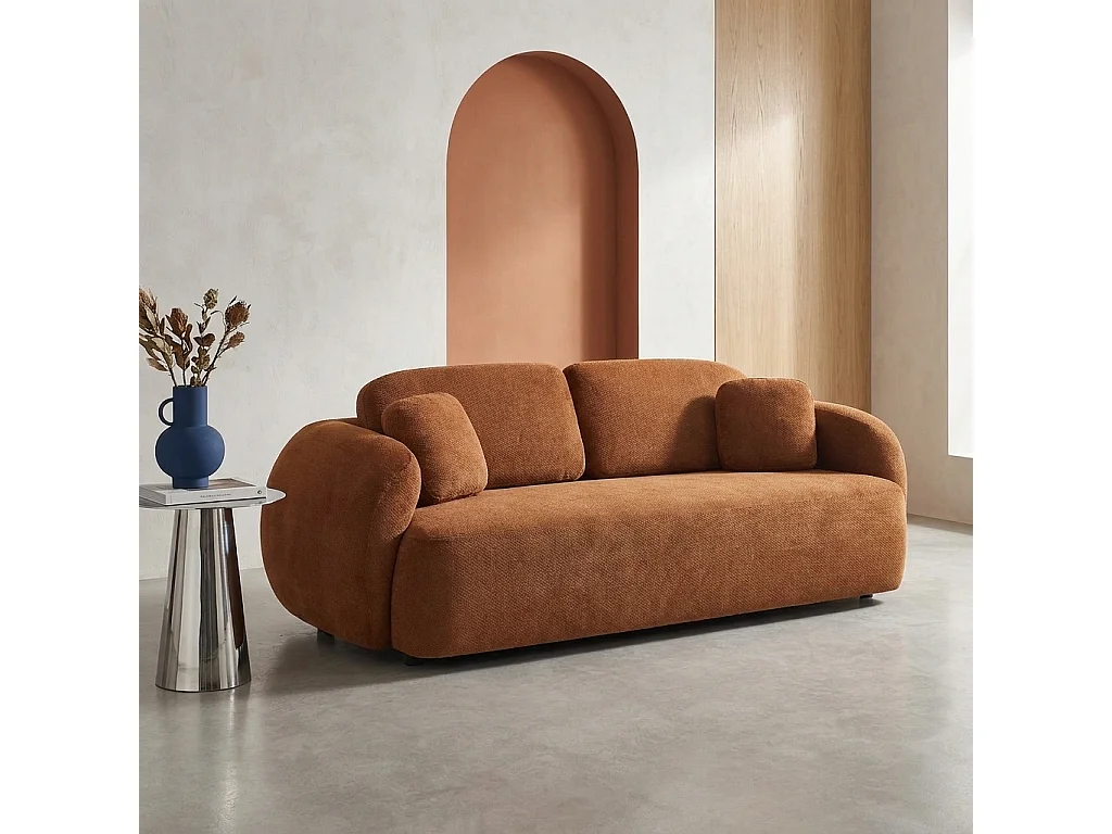 Divano in tessuto ciniglia, 3 posti, terracotta