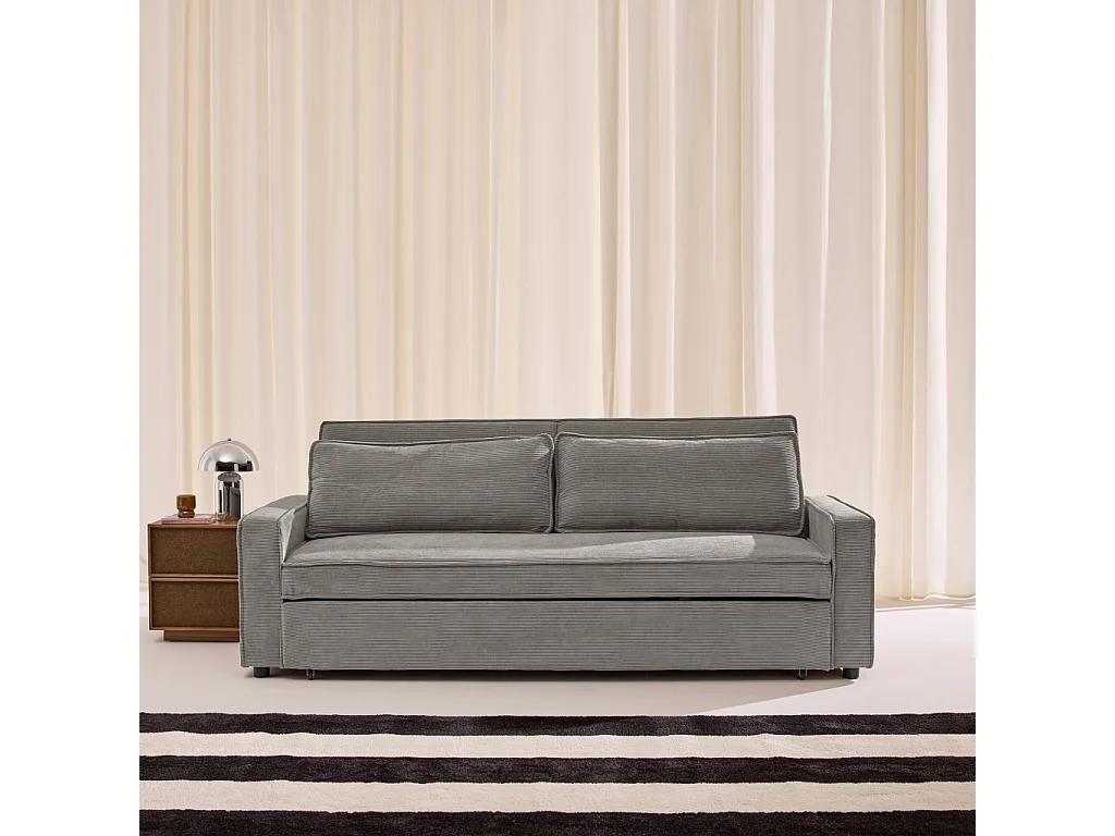 Sofá cama de pana, 3 plazas, Gris claro