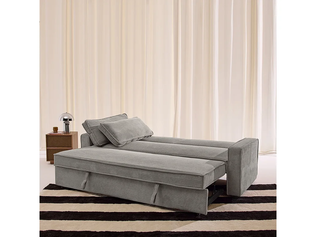 Sofá cama de pana, 3 plazas, Gris claro