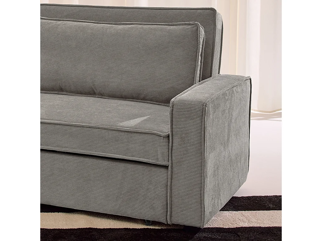 Sofá cama de pana, 3 plazas, Gris claro