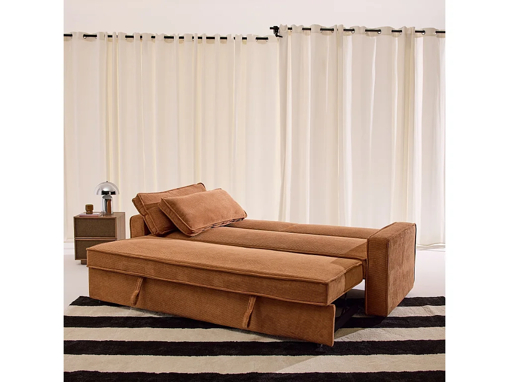 Sofá cama de pana, 3 plazas óxido