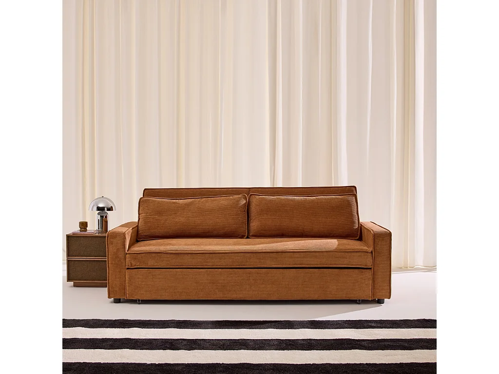 Sofá cama de pana, 3 plazas, Óxido