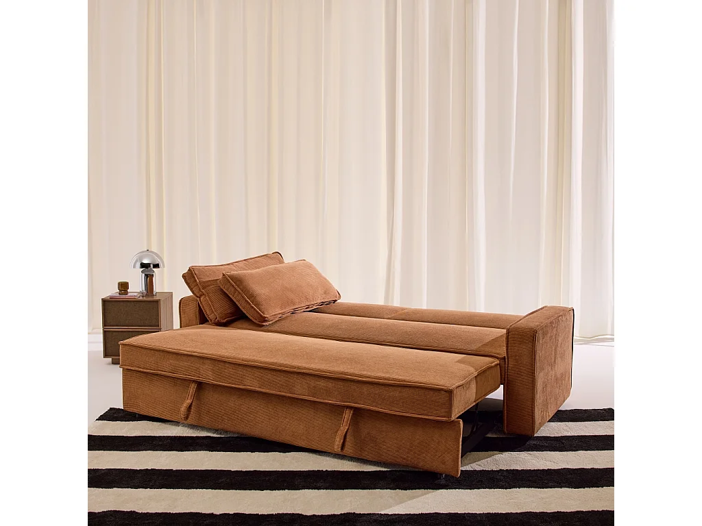 Sofá cama de pana, 3 plazas, Óxido