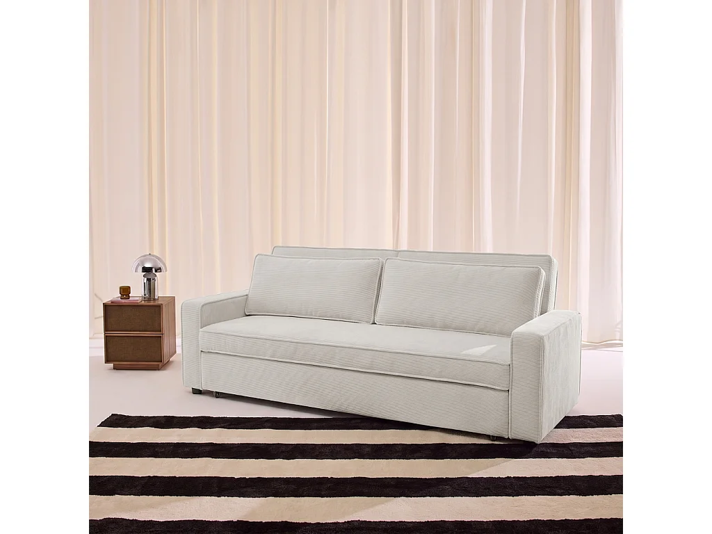 Divano letto in velluto a coste,  3 posti, Chill velluto a coste, Crema, 226x90x88 cm