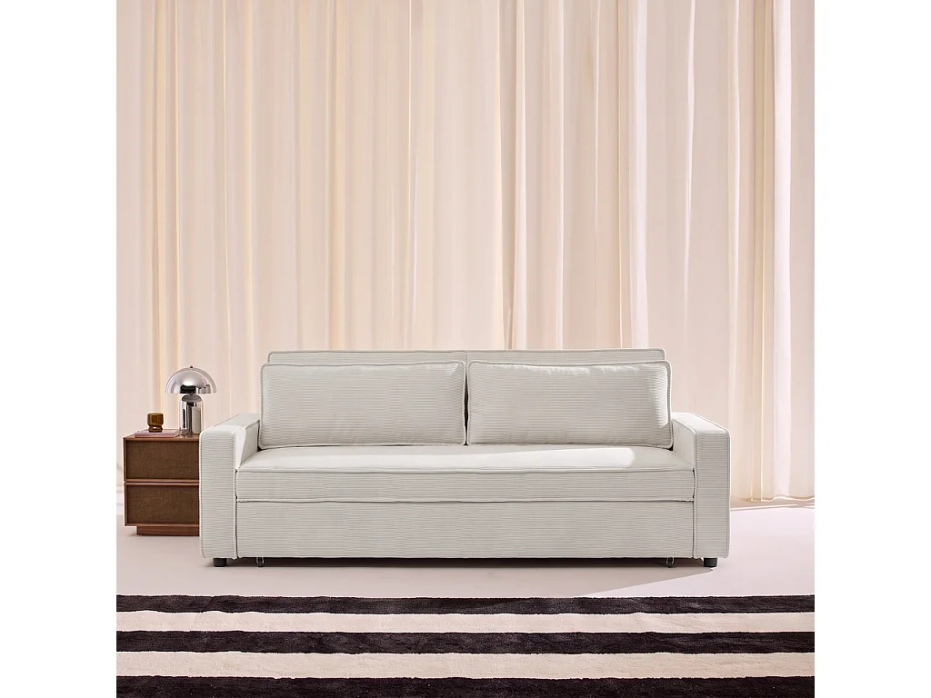 Divano letto in velluto a coste,  3 posti, Chill velluto a coste, Crema, 226x90x88 cm