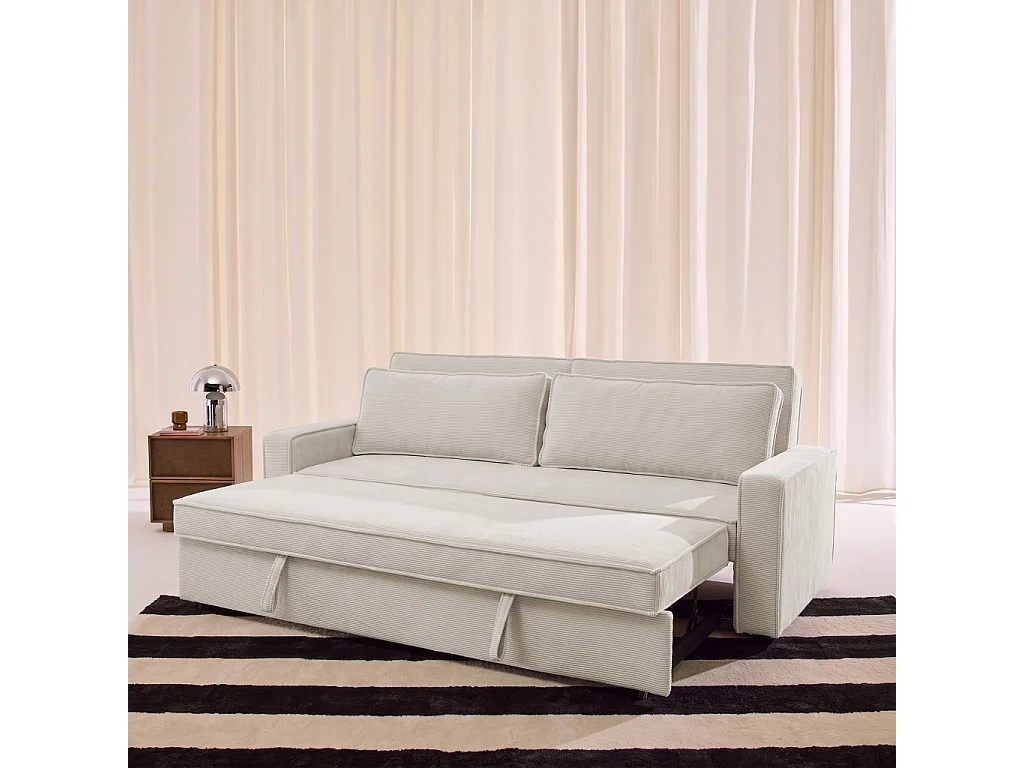 Divano letto in velluto a coste,  3 posti, Chill velluto a coste, Crema, 226x90x88 cm