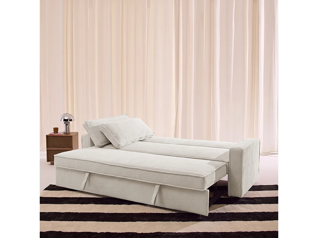 Divano letto in velluto a coste,  3 posti, Chill velluto a coste, Crema, 226x90x88 cm