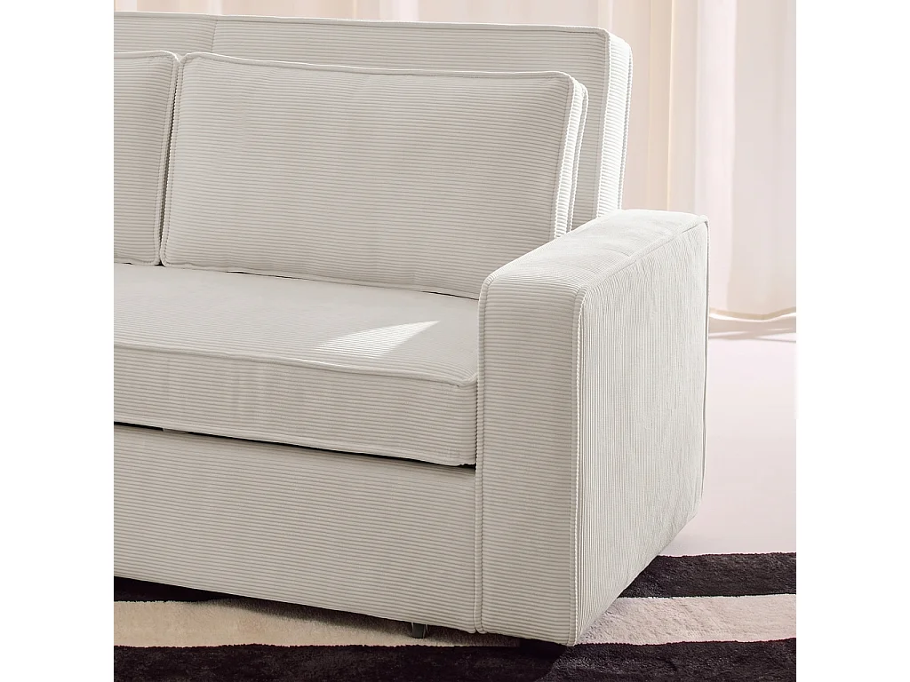 Divano letto in velluto a coste,  3 posti, Chill velluto a coste, Crema, 226x90x88 cm