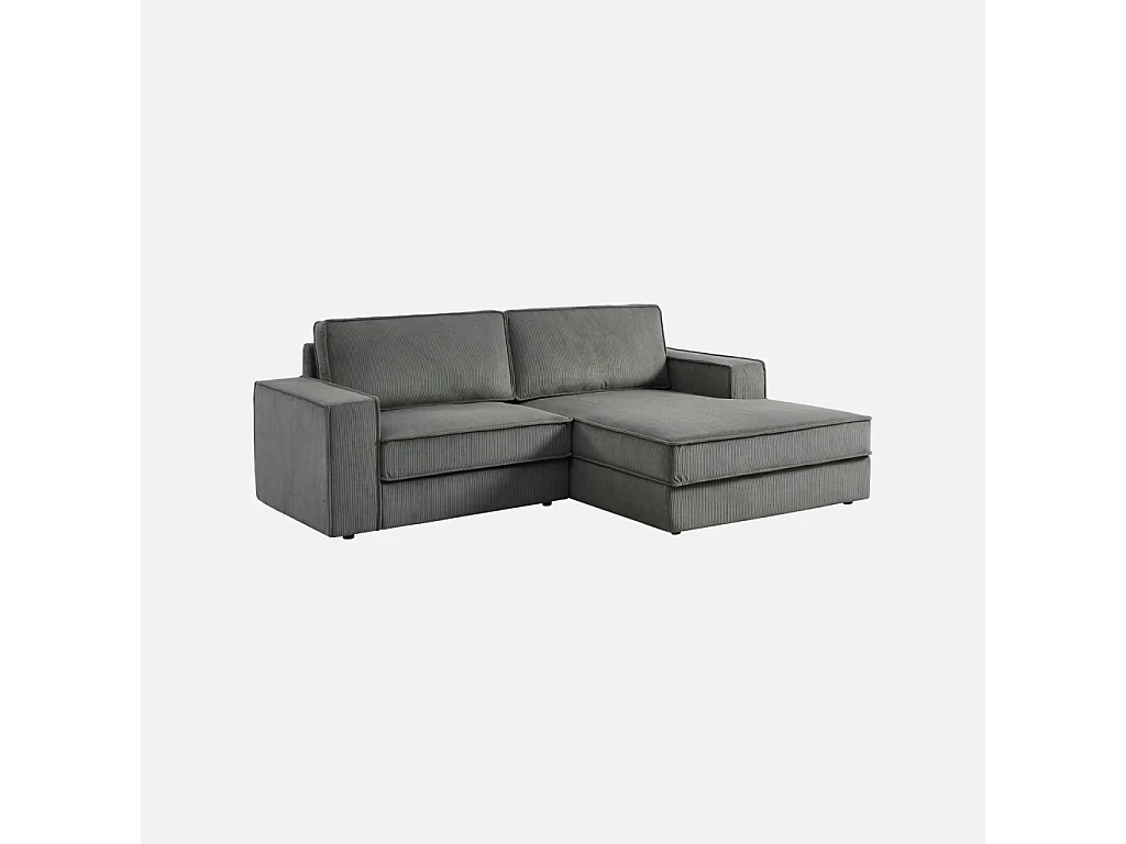 Canapé d'angle droit velours côtelé 3 places gris - Chill