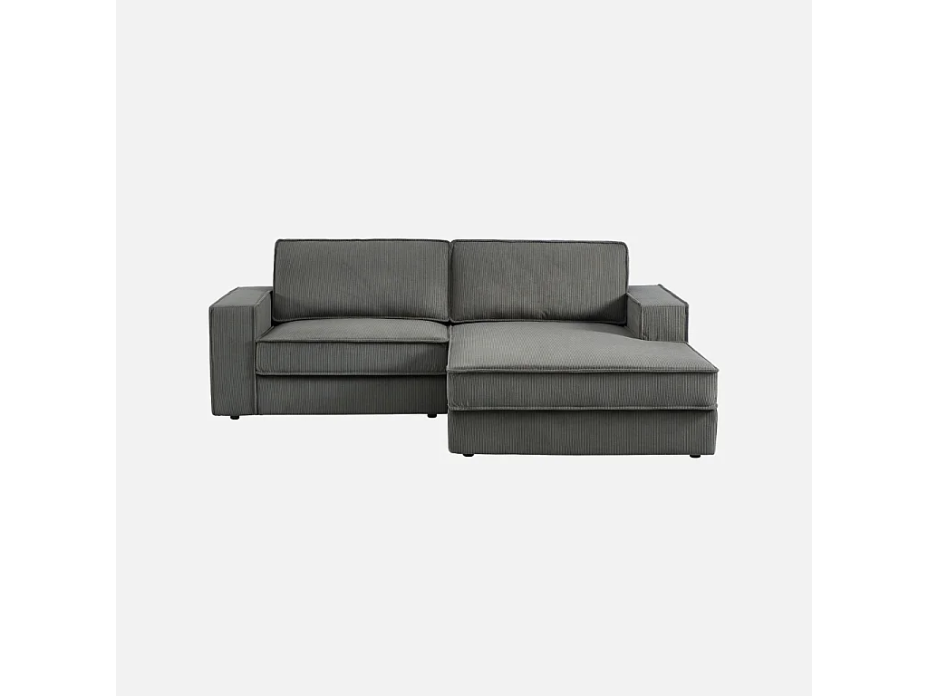 Canapé d'angle droit velours côtelé 3 places gris - Chill