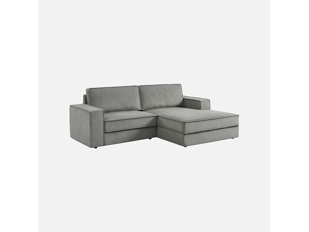 Canapé d'angle droit velours côtelé 3 places gris clair - Chill