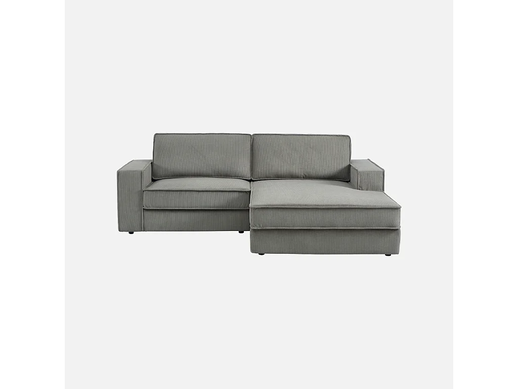 Canapé d'angle droit velours côtelé 3 places gris clair - Chill