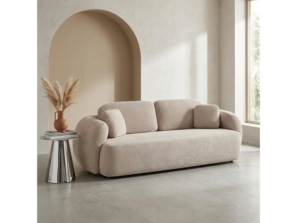Divano in tessuto ciniglia, 3 posti, beige