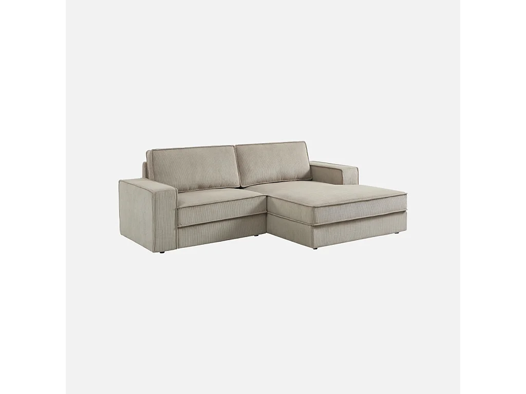 Canapé d'angle droit velours côtelé 3 places beige - Chill