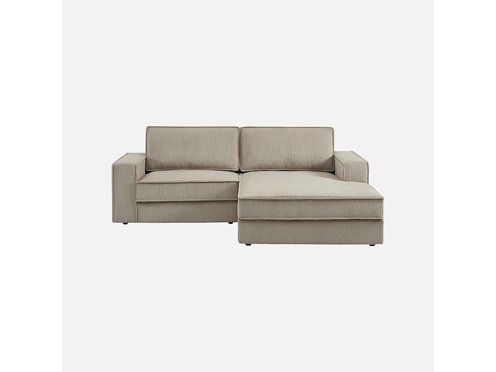 Canapé d'angle droit velours côtelé 3 places beige - Chill