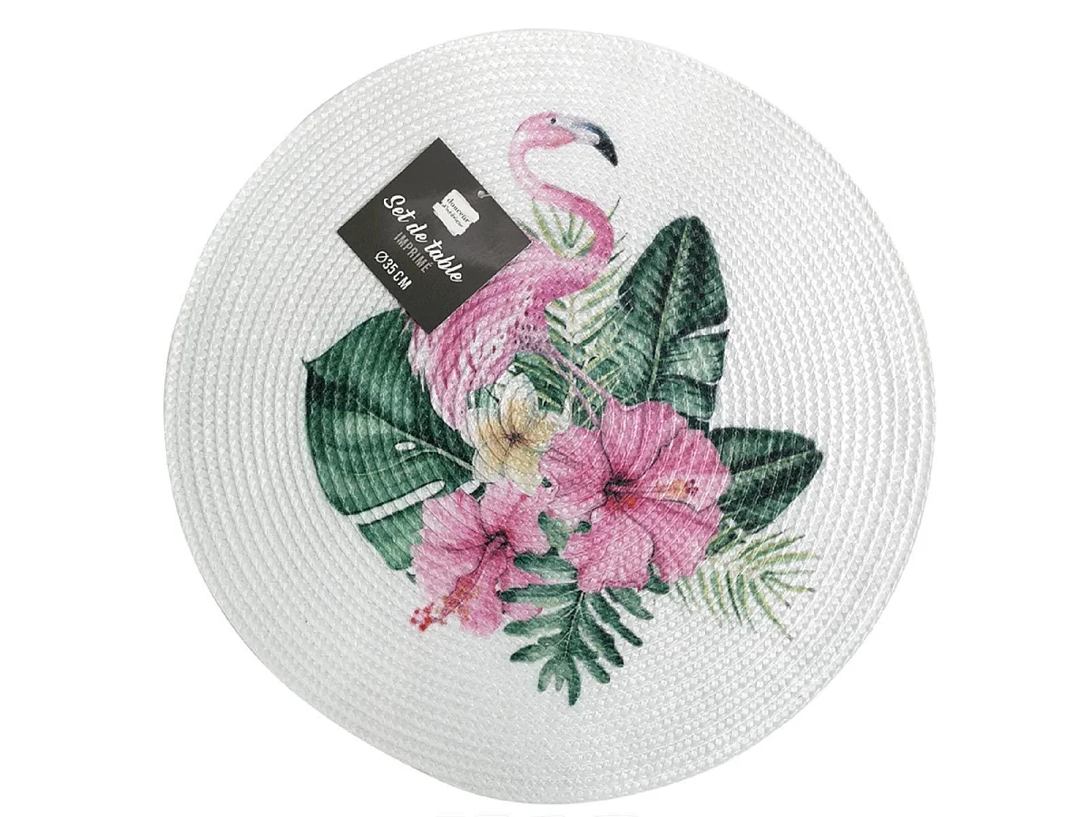 Set de Table Imprimé "Flamant" 35cm Blanc