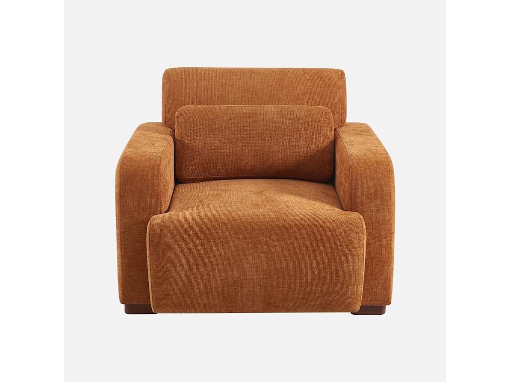 Sillón de tela con patas de madera de hevea óxido