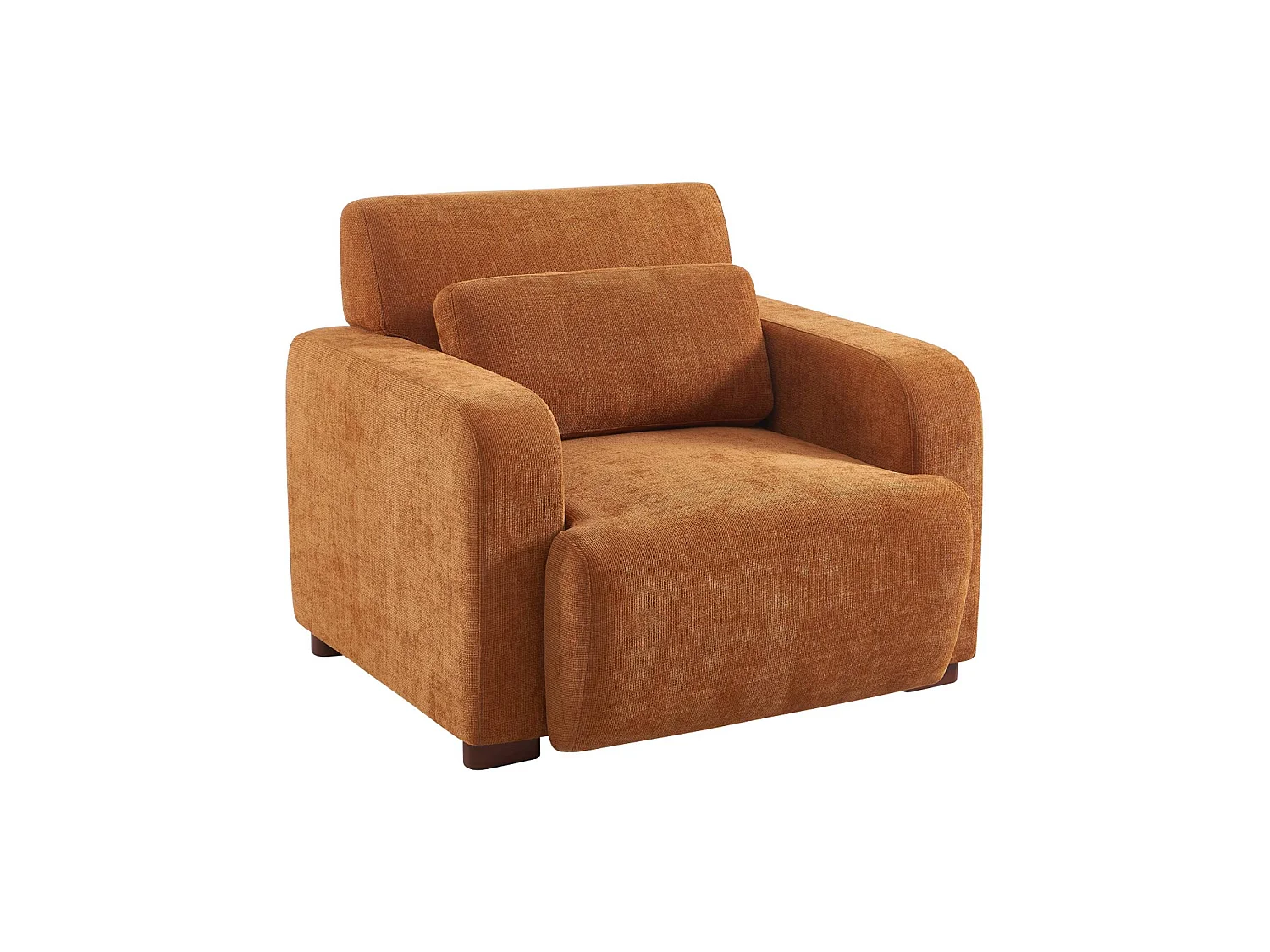 Sillón de tela con patas de madera de hevea óxido