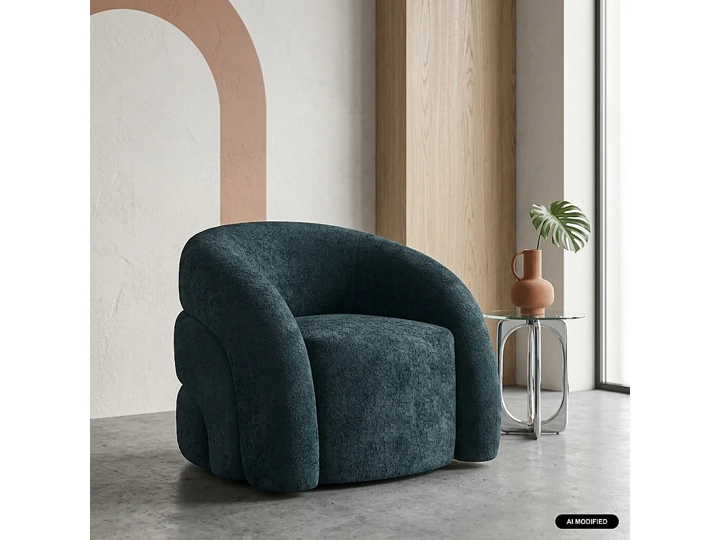 Sillón orgánico de tela azul oscuro