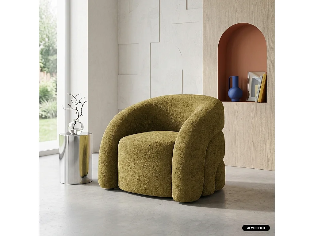 Sillón orgánico de tela verde oliva