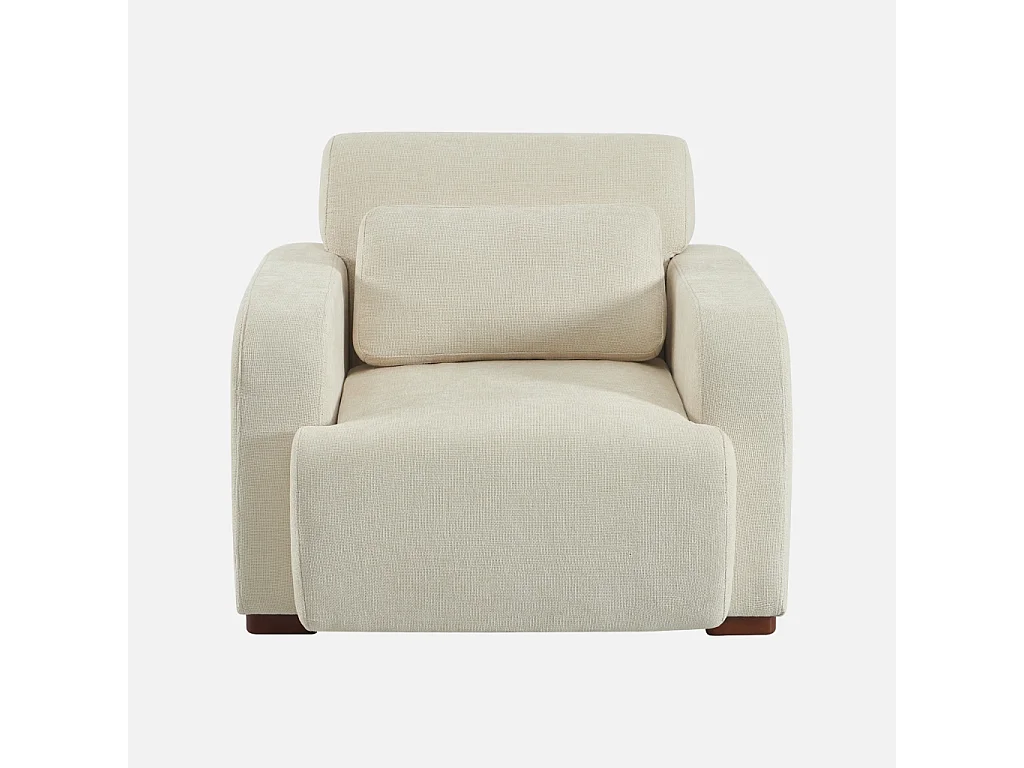 Fauteuil tissu pieds en bois d'hévéa 1 place blanc cassé - Dany