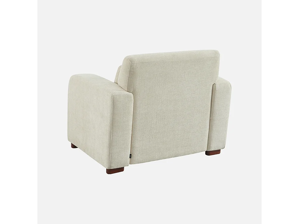 Fauteuil tissu pieds en bois d'hévéa 1 place blanc cassé - Dany
