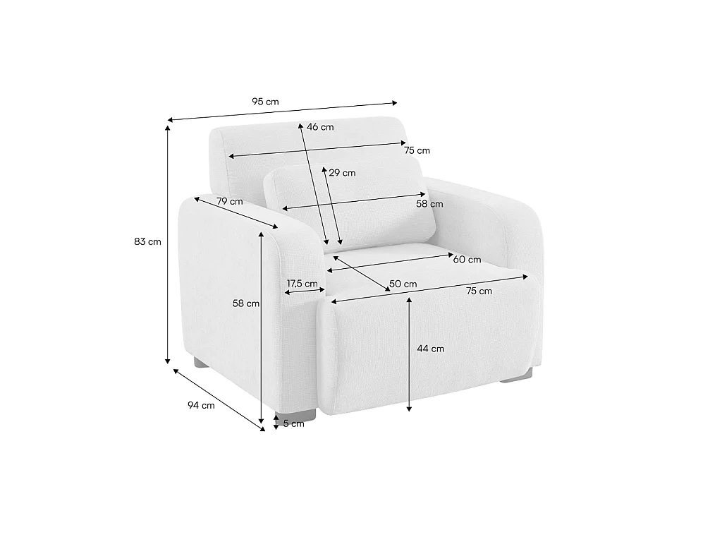 Fauteuil tissu pieds en bois d'hévéa 1 place blanc cassé - Dany