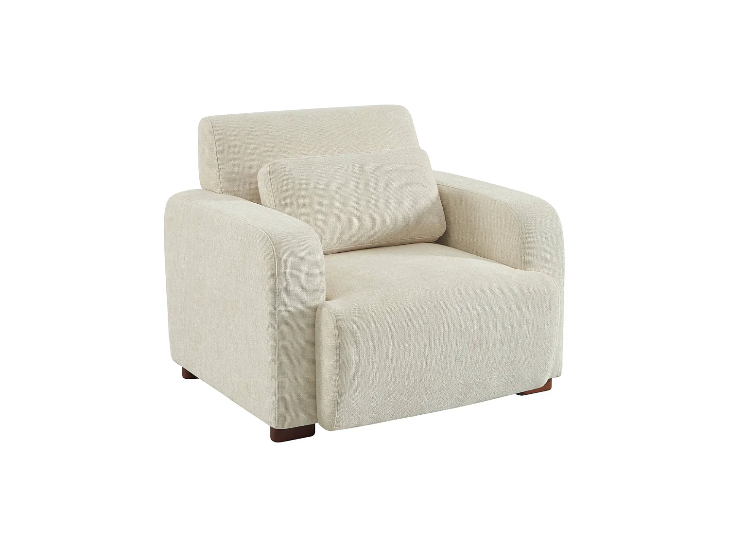 Sillón de tela con patas de madera de hevea blanco roto