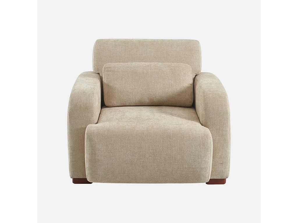 Fauteuil tissu pieds en bois d'hévéa 1 place beige - Dany