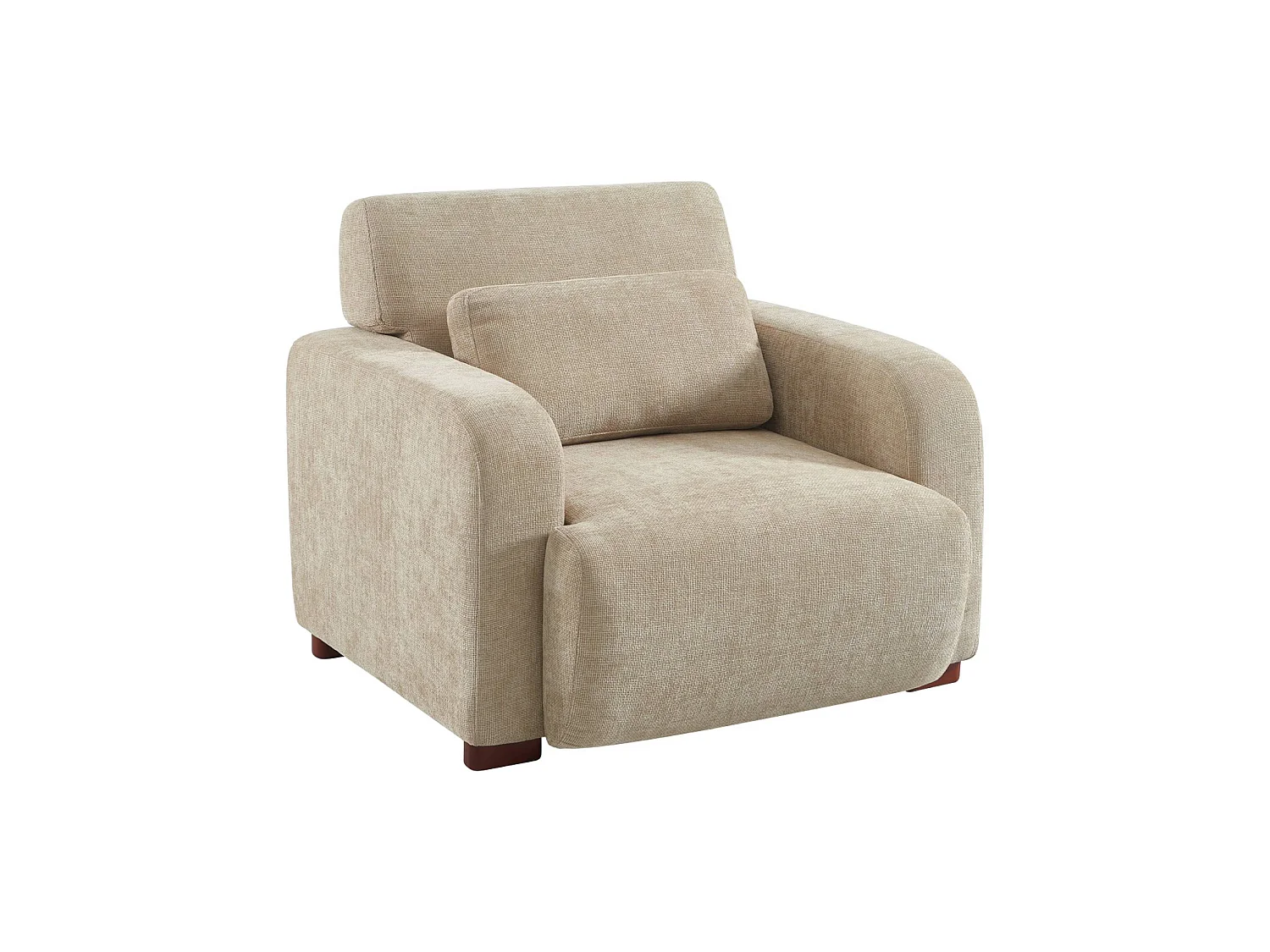 Sillón de tela con patas de madera de hevea beige