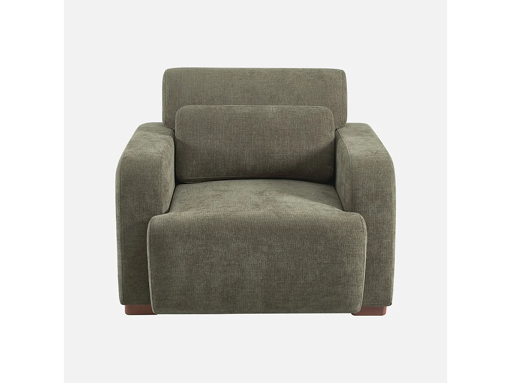 Fauteuil tissu pieds en bois d'hévéa 1 place vert de gris - Dany