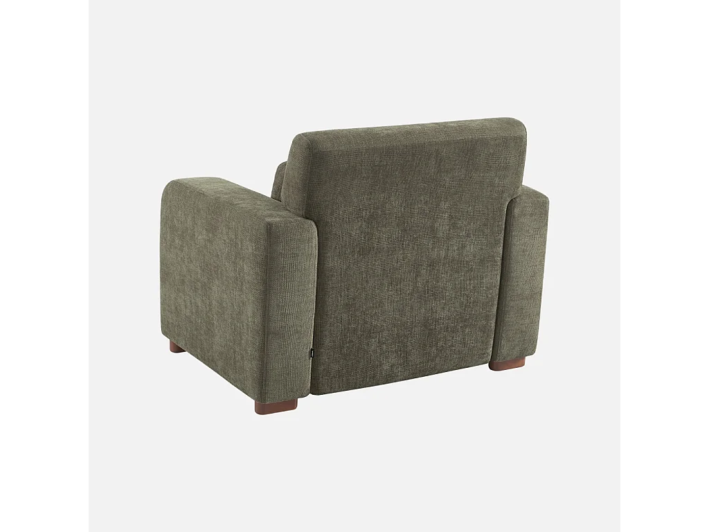 Fauteuil tissu pieds en bois d'hévéa 1 place vert de gris - Dany